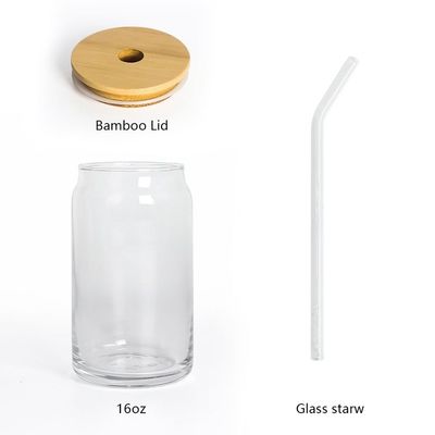 16oz Clear Glass Teacup Coffee Bottle with Wooden Lid and Straw Ideal ' Requirements