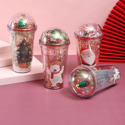 1 Piece 500ml Customized Logo Flash Double Wall Cup Leak-proof Reusable Christmas Plastic Bottle With Lid And Straw