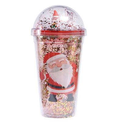 1 Piece 500ml Customized Logo Flash Double Wall Cup Leak-proof Reusable Christmas Plastic Bottle With Lid And Straw
