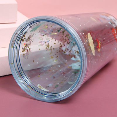 1 Piece 500ml Customized Logo Flash Double Wall Cup Leak-proof Reusable Christmas Plastic Bottle With Lid And Straw