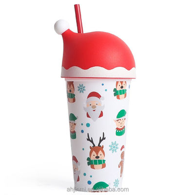 Carton Style Christmas Magic Plastic 20 Oz Frosted Tumbler with Customized Logo and Straw