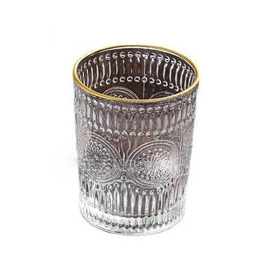 300ML/380ML Capacity Straight Sunflower Embossed Glass Water Drinking Cup Retro Style