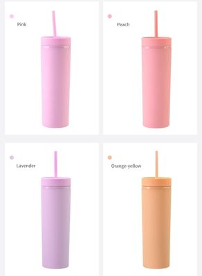 16oz Double Wall Drinking Cup with Lid and Straw Frosted Straight Drinking Skinny Bottle