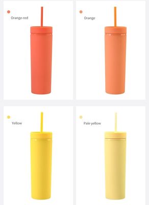 16oz Double Wall Drinking Cup with Lid and Straw Frosted Straight Drinking Skinny Bottle