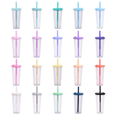 Sale Reusable Plastic Cup With Straw Custom Logo Multi Color 24oz Double Wall Tumblers