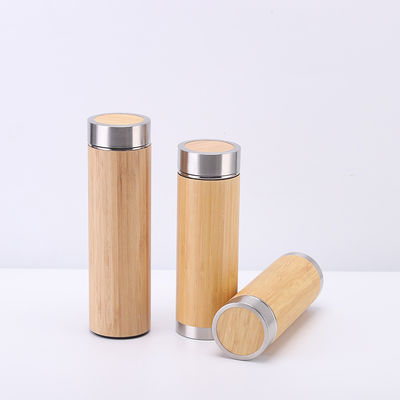 Coffee Tea Water Bamboo Stainless Steel Insulated Hot Water Bottle 350ml 450ml 500ml