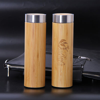 Coffee Tea Water Bamboo Stainless Steel Insulated Hot Water Bottle 350ml 450ml 500ml