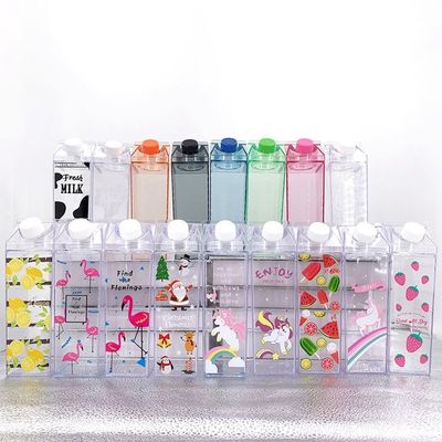 Transparent Leakproof Cup 500ml Plastic Water Bottle BPA-free Square Milk Carton Shape