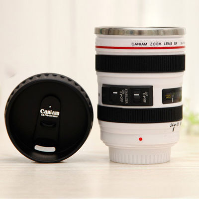 Creative Double Wall Stainless Steel 400ml Camera Lens Shape Coffee Mug Travel Bottle