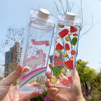 Transparent Square Milk Carton Box Shape 500ml Plastic Drink Bottle Large Capacity Cup