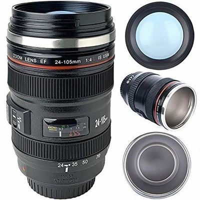 Unique 400ml Insulated Automatic Rotary Stirring Camera Lens Shape Coffee Mug for Tea