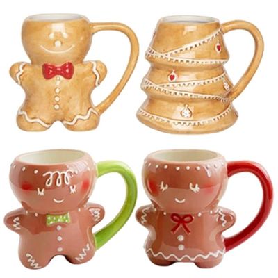300Ml Cartoon Cute Christmas 3D Gingerbread Man Ceramic Christmas Mug Sustainable and Fun