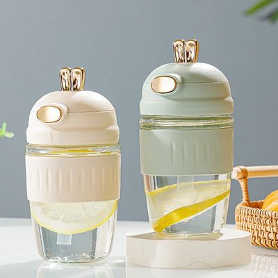 Back to School Bunny Rabbit Ear Glass Straw Cups with High Appearance Silicone Sleeve