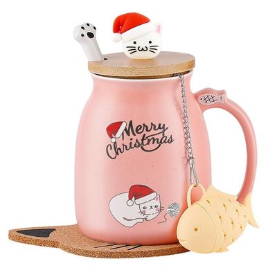 Matierial Ceremic 380ml Cute Ceramic Coffee Cup with 3D Cat Design and Bamboo Lid