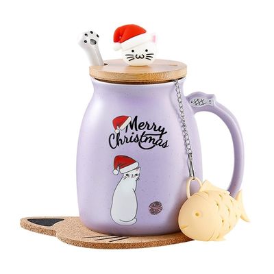 Matierial Ceremic 380ml Cute Ceramic Coffee Cup with 3D Cat Design and Bamboo Lid