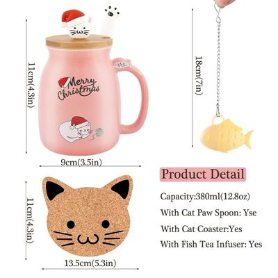 Matierial Ceremic 380ml Cute Ceramic Coffee Cup with 3D Cat Design and Bamboo Lid