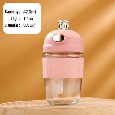Popular Rabbit Style Portable Reusable Glass Water Cup With Straw Coffee Mug Suitable