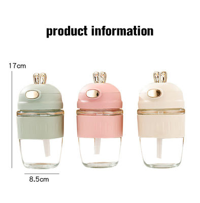 Kids' Bunny Rabbit Ear Glass Straw Cup with Attractive Design and Silicone Sleeve