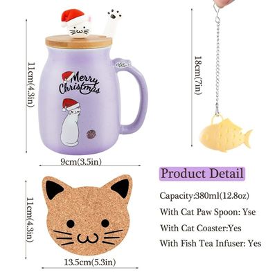 380ML Cute Purple Ceramic Coffee Cup Porcelain Christmas Mug Tea Milk Mugs With Lovely Kitty Lid