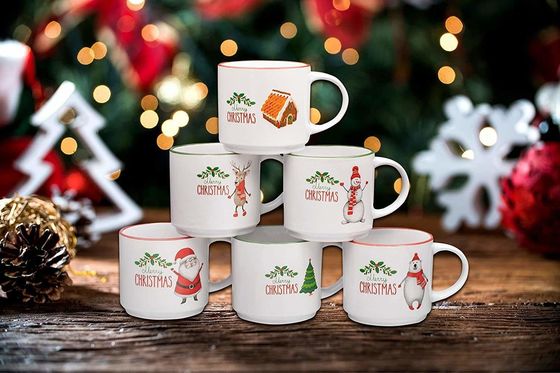 14oz Ceramic Coffee Milk Mug Porcelain White Christmas Coffee Mug with Cute Design
