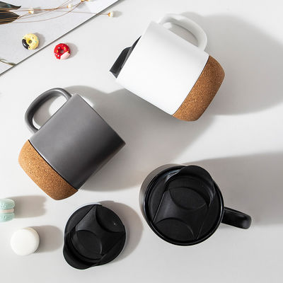 450ML Cork Base Stoneware Matte Ceramic Coffee Mug With PP Lid Perfect Festival Gift Giving