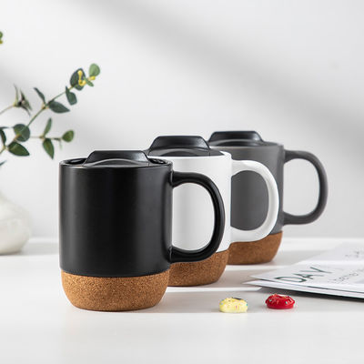 450ML Cork Base Stoneware Matte Ceramic Coffee Mug With PP Lid Perfect Festival Gift Giving