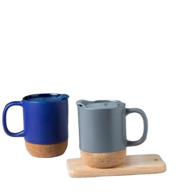 450ML Ceramic Christmas Mug With Lid Custom Logo Creative Cork Bottom Cup White Matte