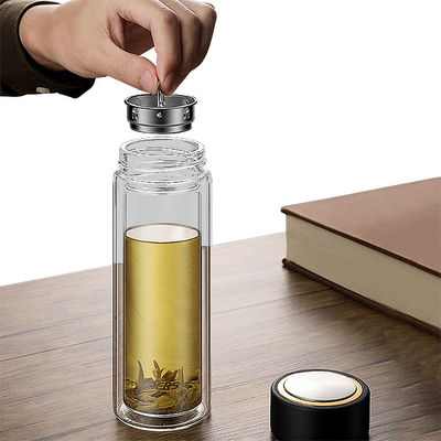 Glass Water Bottle with Tea Filter Portable Double Layer Design Borosilicate Material