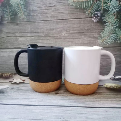 Black Matte Color Glaze Ceramic Cork Bottom Coffee Mugs with Custom Logo