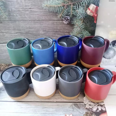 Black Matte Color Glaze Ceramic Cork Bottom Coffee Mugs with Custom Logo
