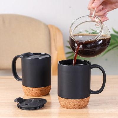 14 OZ Cork Base Stoneware Matte Custom Design Ceramic Coffee Mug With PP Lid and Durable