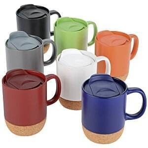 14 OZ Cork Base Stoneware Matte Custom Design Ceramic Coffee Mug With PP Lid and Durable