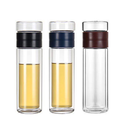 Double Wall Insulated Glass Water Bottle With Lids Fruit Infuser For Your Convenience