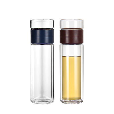 Double Wall Insulated Glass Water Bottle With Lids Fruit Infuser For Your Convenience