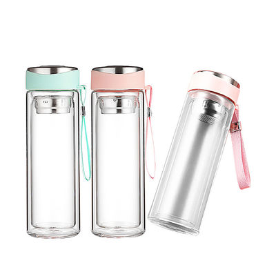 Eco 320ml Double Wall Glass Drink Tea Water Bottle With Tea Infuser Ideal for Any Occasion