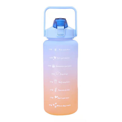 2L Fitness Plastic Bottle Portable Leakproof Frosted Gradient Spring Cap Capacity Line Shaker Bottle Customized Color