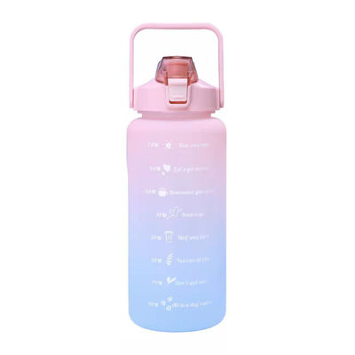 2L Fitness Plastic Bottle Portable Leakproof Frosted Gradient Spring Cap Capacity Line Shaker Bottle Customized Color