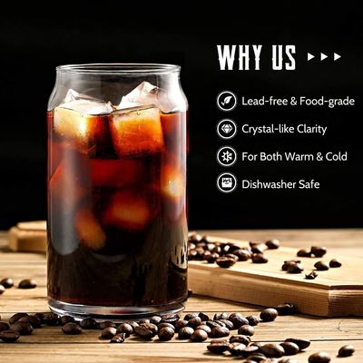 16oz Glass Mug With Bamboo Lid for Ice Cream Bubble Tea Coffee Soda Beer Can Shape