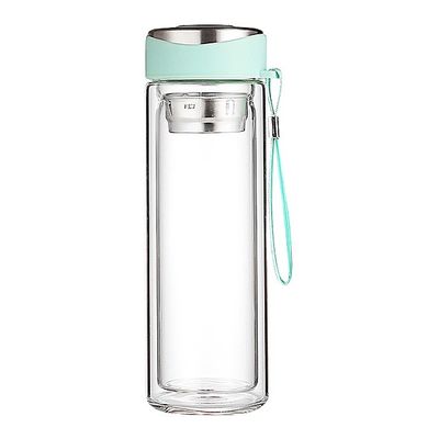 320 ML Pink Double Wall Glass Water Bottle with Lid and Direct Drinking Tea Infuser