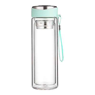 Eco-friendly Borosilicate Glass Water Bottle With Tea Infuser BPA Free and Leak-proof
