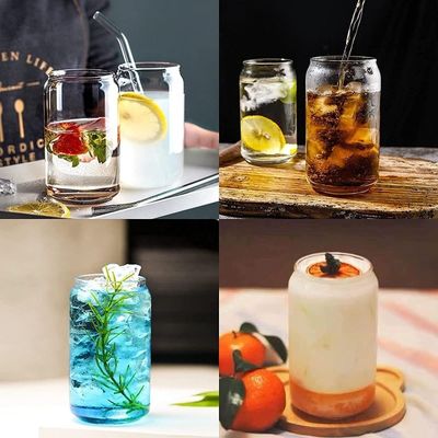 Party Occasion 16oz Glass Beer Can Shaped Cup with Bamboo Lid and Straw