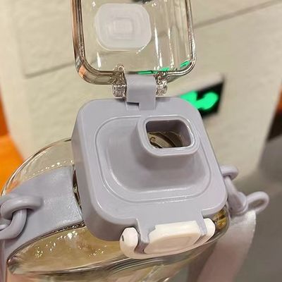 750ml Square Clear Water Bottle with Lanyard and Spring Cap Portable BPA-free Drinking Cup