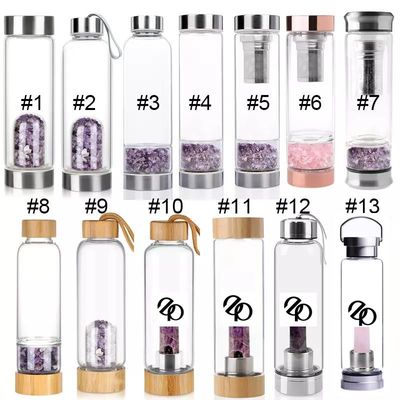 Glass Water Bottle WITH LID for Healing Energy Crystal Bpa Free Gift Set
