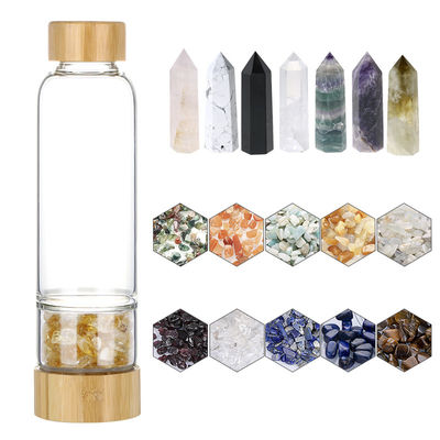 Resuable Crystal Stone Glass Water Bottle With Fancy Design For Girls 500ml Portable
