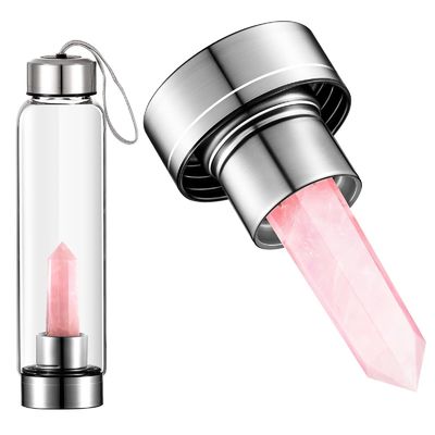 500ml Capacity Vintage Design Healing Glass Stones Crystal Water Bottle for Drinking