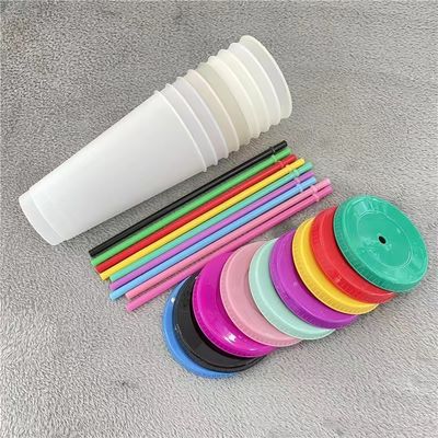 Customized Logo Acceptable 16oz 24oz BPA Free Plastic Coffee Cups With Lid And Straw
