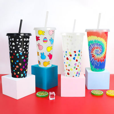 Customized Logo Acceptable 16oz 24oz BPA Free Plastic Coffee Cups With Lid And Straw