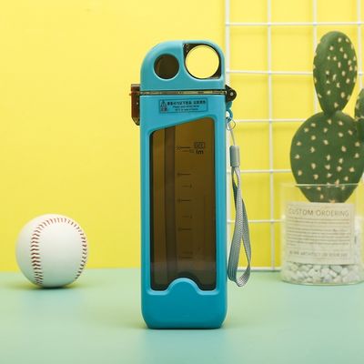 Custom Logo Sports Cup with Straw and Capacity Line 350ml Square Plastic Water Bottle