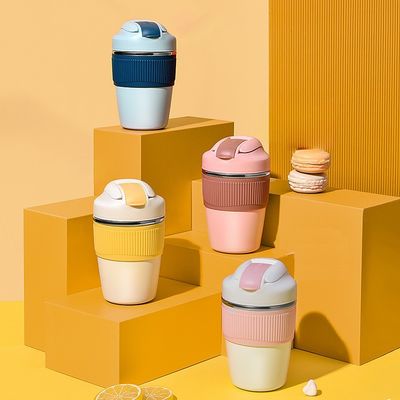 350ml 480ml Cute Double Wall Travel Mug Coffee Insulated Tumbler Vacuum Thermal Cup With Straw