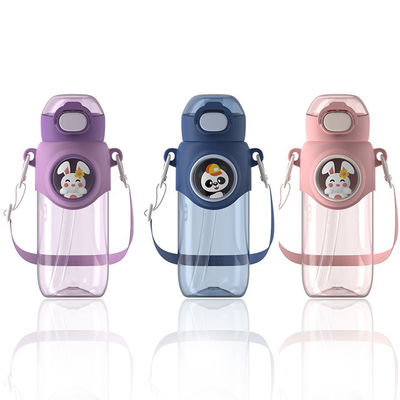 690ml Cartoon Plastic Kettle Portable Leak-proof Cup WITH ROPE Elastic Lid Accessories